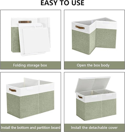 Bagnizer Large Toy Storage Box with Lids, Collapsible Sturdy Baby Storage Organizer Chest Bin Basket for Kids, Boys, Girls, Playroom, Nursery, Bedroom, Closet 25"x13"x16" (Green and White)