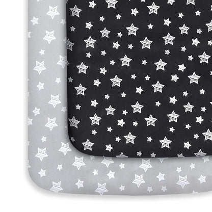 Pack and Play Sheets, 2 Pack Mini Crib Sheets, Stretchy Playard Fitted Sheet, Compatible with Graco Pack n Play, Soft and Breathable Material, Planet & Flower
