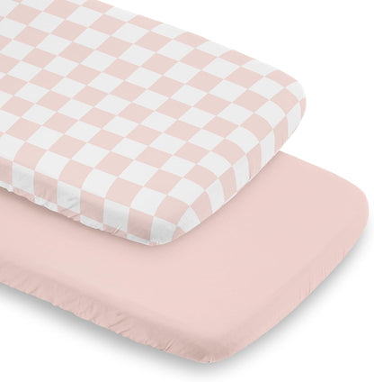 Sweet Jojo Designs 2-Piece Baby Bassinet Sheets Set (Black/White Gingham Checkered Plaid) for Boy/Girl, Infant Newborn Nursery, Oval, Rectangle & Hourglass Mattress (Solid Onyx & Classic Checkerboard)