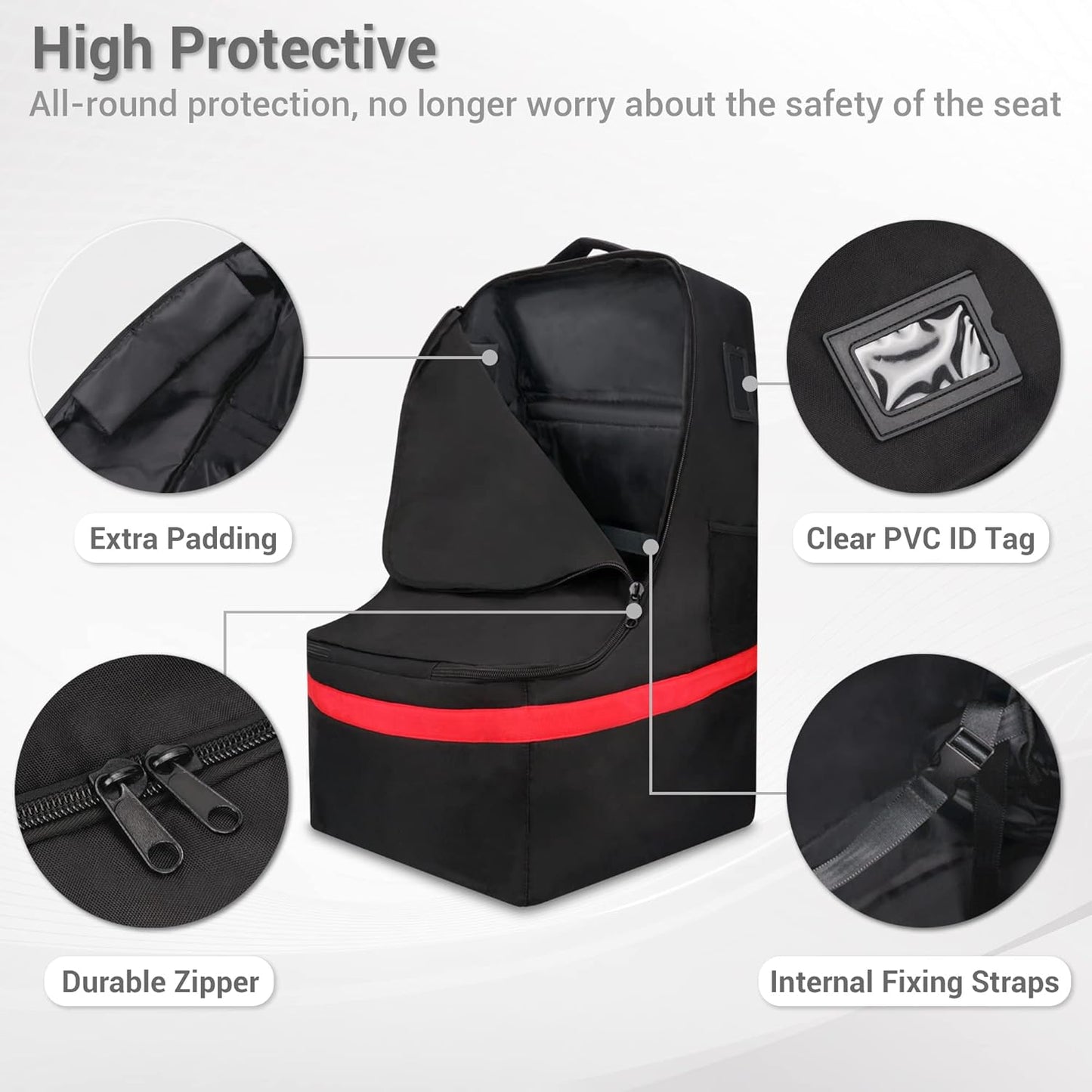 Car Seat Travel Bag - Padded, Comfortable, Durable, Roomy Gate Check Carseat Cover Backpack Fits 3-in-1，Convertible, Booster & Infant Car Seats for Airplane, Airport, Gray