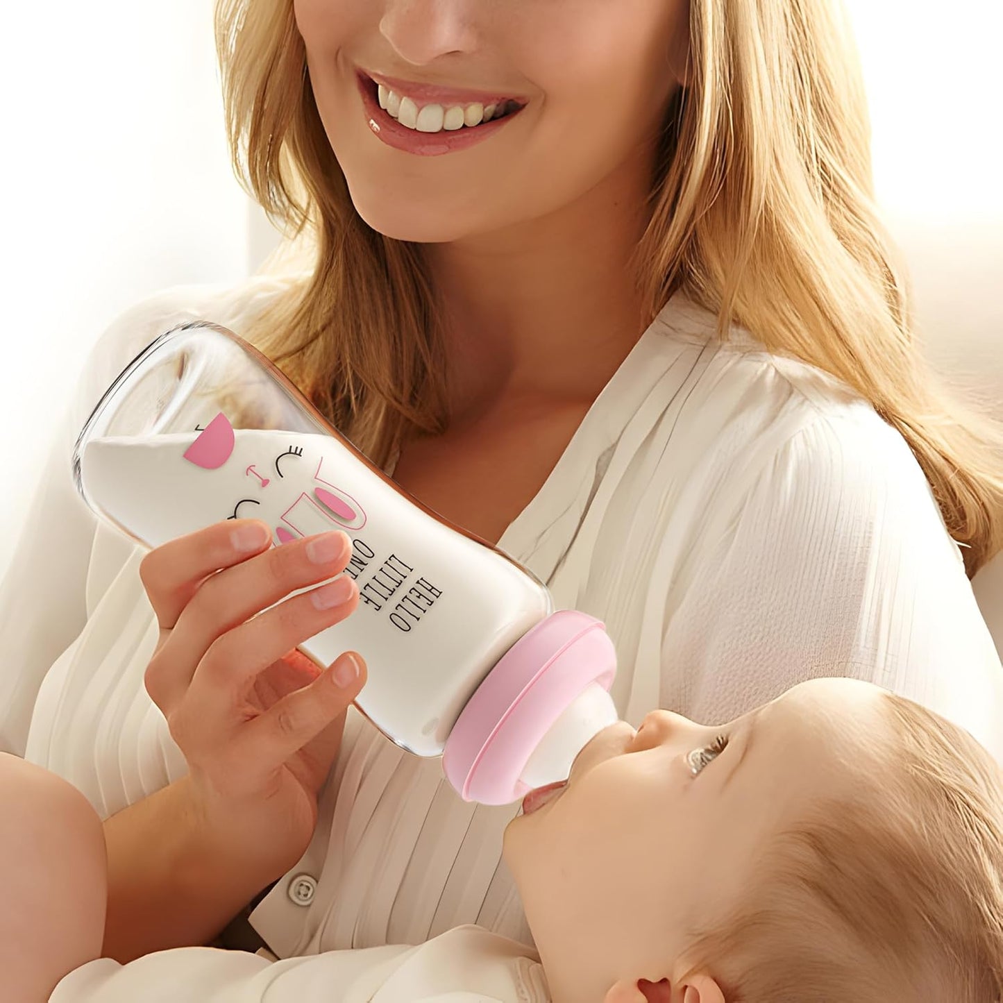 YOHKOH Natural Glass Baby Bottle with Level 1 Slow Flow Nipple, Newborn Anti-Colic Baby Bottles, Wide Neck Mushroom Baby Glass Bottle (Multicolour-A, 3.4oz (Pack of 4))