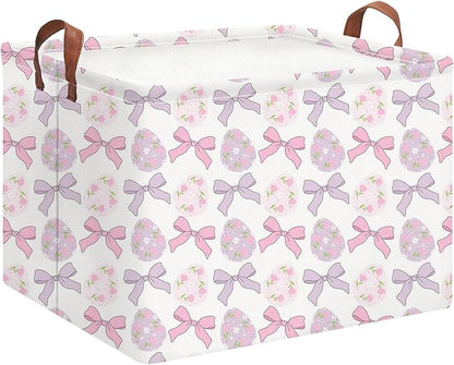 Rectangle Easter Basket Empty,Easter Gift Bakset,Easter Basket for Egg Hunting,Room Decor(Bowknot Easter Basket)