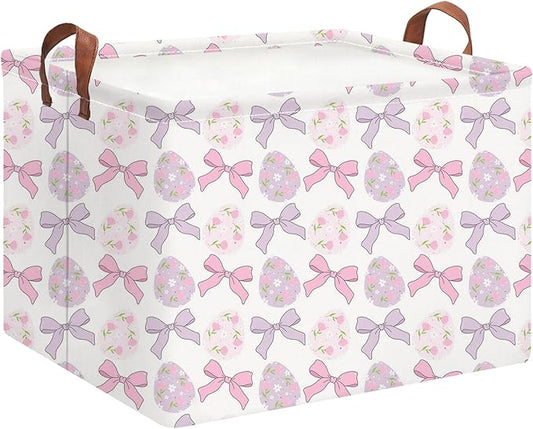 Rectangle Easter Basket Empty,Easter Gift Bakset,Easter Basket for Egg Hunting,Room Decor(Bowknot Easter Basket)
