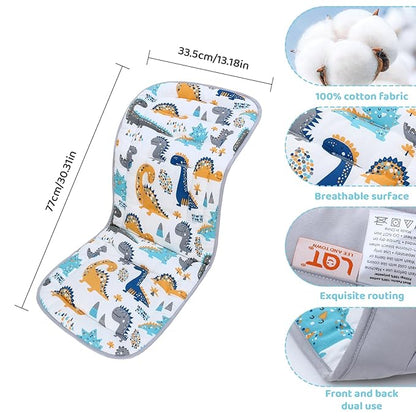 Baby Stroller Cushion,Infant Car Seat Insert-Reversible Universal Breathable and Soft Newborn seat Liner for Stroller,100% Cotton Seat Pad Liner for Newborns-34x78cm,1 Pack(Dinosaur+Grey)