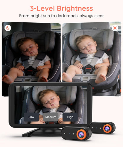 LUCKVIEW BM2 PRO Dual Baby Car Camera, 5.2" 1080P HD Display for Rear-Facing Car Seats, IR Night Vision, Anti-Shake Mount, Easy Install – Ideal for Parents with 2 Kids and Pets (Blue)