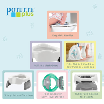 Kalencom Potette Plus 2-in-1 Travel Potty and Trainer Seat - Dual-Purpose Potty Training Toilet Seat - Portable Potty for Toddler Travel - with Durable, Lock-in Legs and Splash Guard - Pastel Mint
