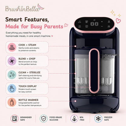 Baby Food Maker 5-in-1 Baby Food Processor with Soup Tray, Baby Puree Maker Machine, Grinder, Steamer, Touch Screen, Auto and Manual Blend, Bottle Warmer