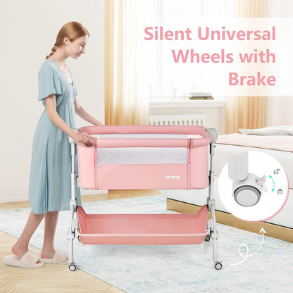 INFANS 3 in 1 Baby Bassinet, Bedside Sleeper, Rocking Cradle, Easy Folding Portable Safer Co-Sleeping Crib with Height Adjustable, Wheels Storage Basket Travel Bag for Infant Newborn (Gray)