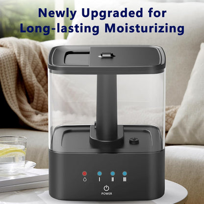 KZF 4L Top Fill Humidifiers for Bedroom & 60H Runtime - Cool Mist Humidifier, 3 Mist Levels, 8H Timer, Essential Oil Tray, Humidity Display, Quiet for Bedroom, Baby, Plants, Large Room (Black, 6L)