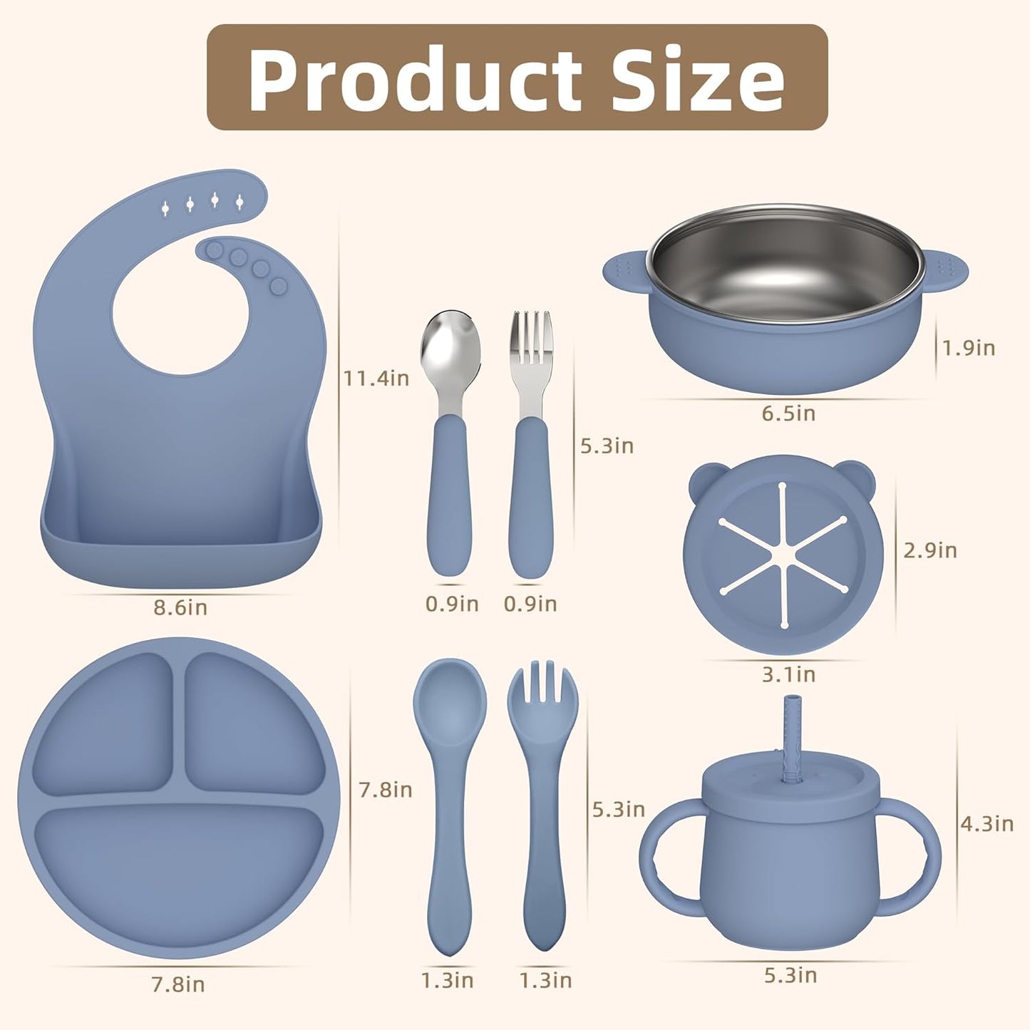 16 Pack Silicone Baby Feeding Set, BPA-Free Baby LED Weaning Supplies, Include Suction Plates, Baby Bowls, Silicone Fork & Spoon, and More, First Stage Baby Food Eating Utensils - 6+ Months(Blue, 16)