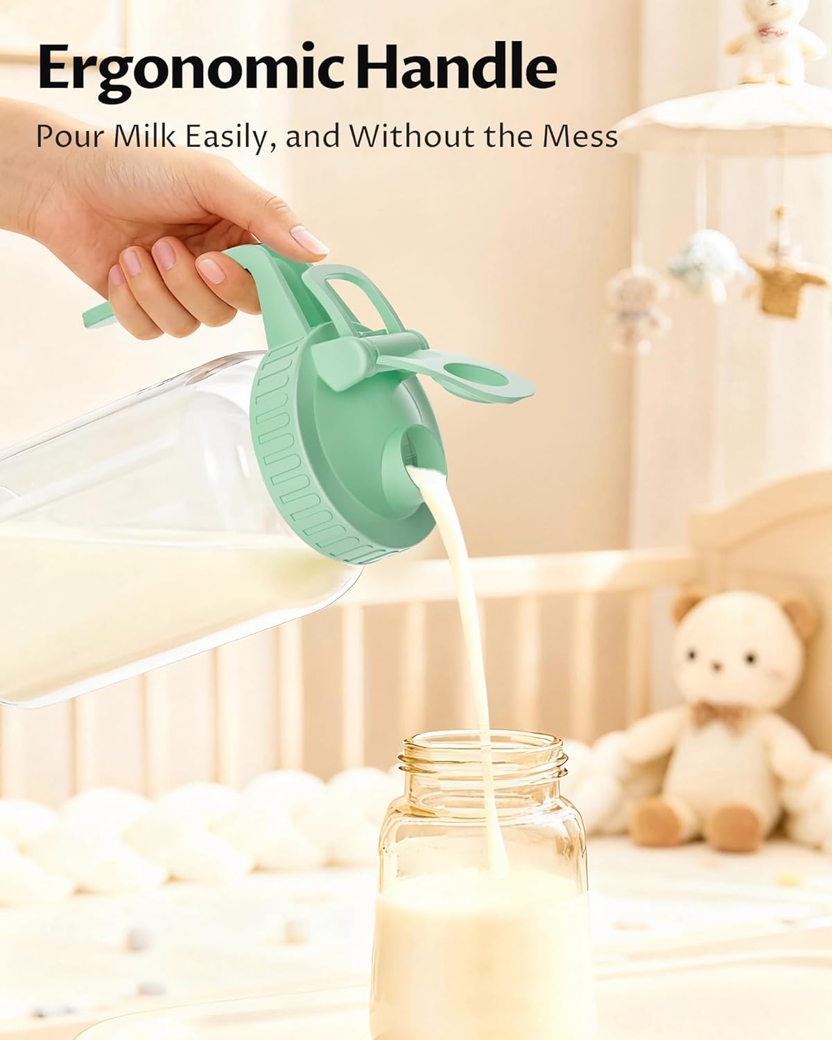 32oz Breast Milk Pitcher with Lid - Airtight Leakproof Glass Storage with Flip Cap & Pour Spout, Wide Mouth 1 Quart Breastmilk Storage Container Breastfeeding Essentials for Breastmilk, Formula, Milk