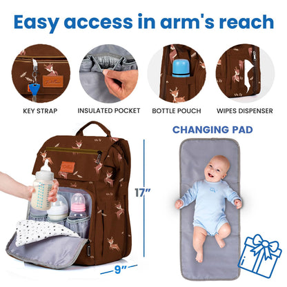 PILLANI Baby Diaper Bag Backpack - Large Waterproof Travel Diaper Bag for Boys & Girls, 16 Organizer Pockets with Changing Pad, Insulated Bottle Pockets & Stroller Straps, Baby Shower Gifts, Dinosaur