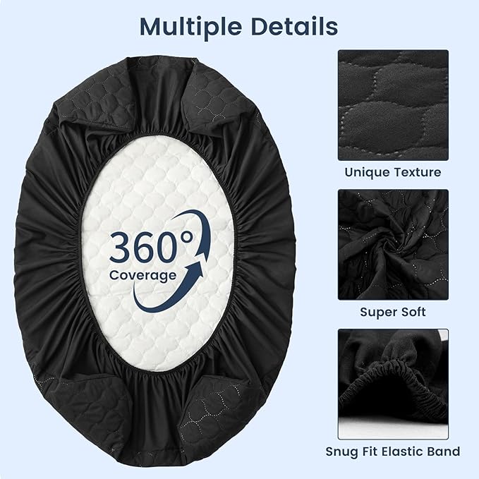 david's kids 2 Pack 38''x25'' Waterproof Mini Crib Mattress Protector, Fitted Pack N Play, Playard and Mini Crib Mattresses, Ultra Soft Breathable Pad Cover for Boys Girls Neutral, Black