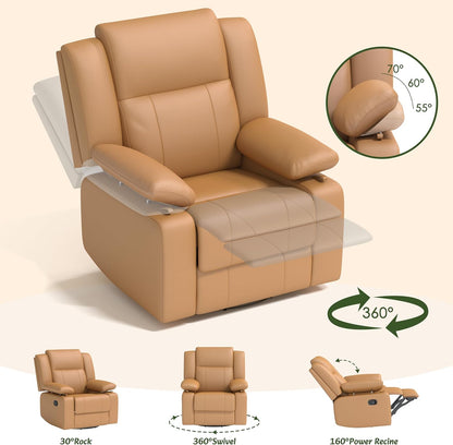 AILEEKISS Nursery Glider Recliner Chair with Adjustable Armrests, Swivel Rocking Recliner for Breastfeeding Moms, 360° Swivel, 30° Rocking, 90°-160° Recline, Easy-Clean Nursery Chair(White)