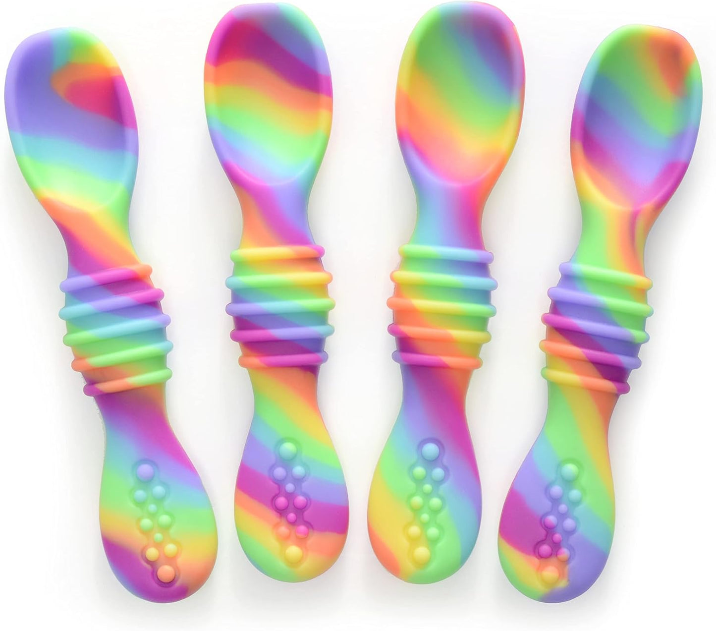 PrimaStella Silicone Chew Spoon Set for Babies and Toddlers | Safety Tested | BPA Free | Baby Spoon 6 Pack (Blue/Green)