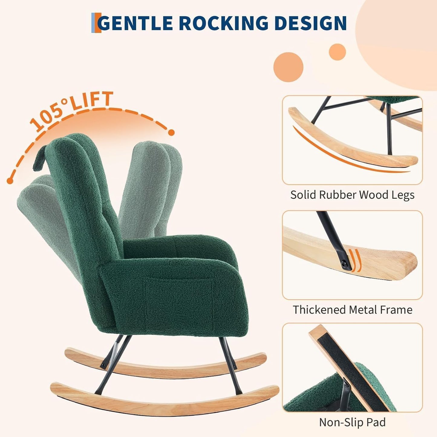 GarveeHome Rocking Chair Nursery Teddy, Upholstered Baby Fluffy Glider Rocker for Adults Small Spaces Indoor, Nursing Chairs for Living Room, Bedroom, Classroom