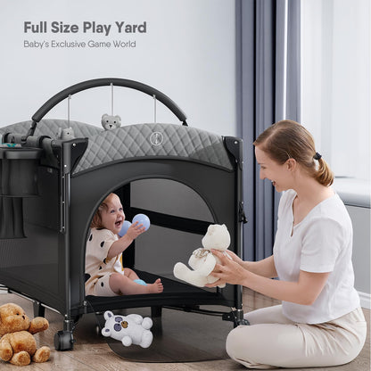 Obee Odee 4 in 1 Baby Bassinet, Pack and Play, Bedside Crib Sleeper, Diaper Changer - Comes with Mattress, Mosquito Net, Bottom Storage and Toy Bar for Newborn to Toddles