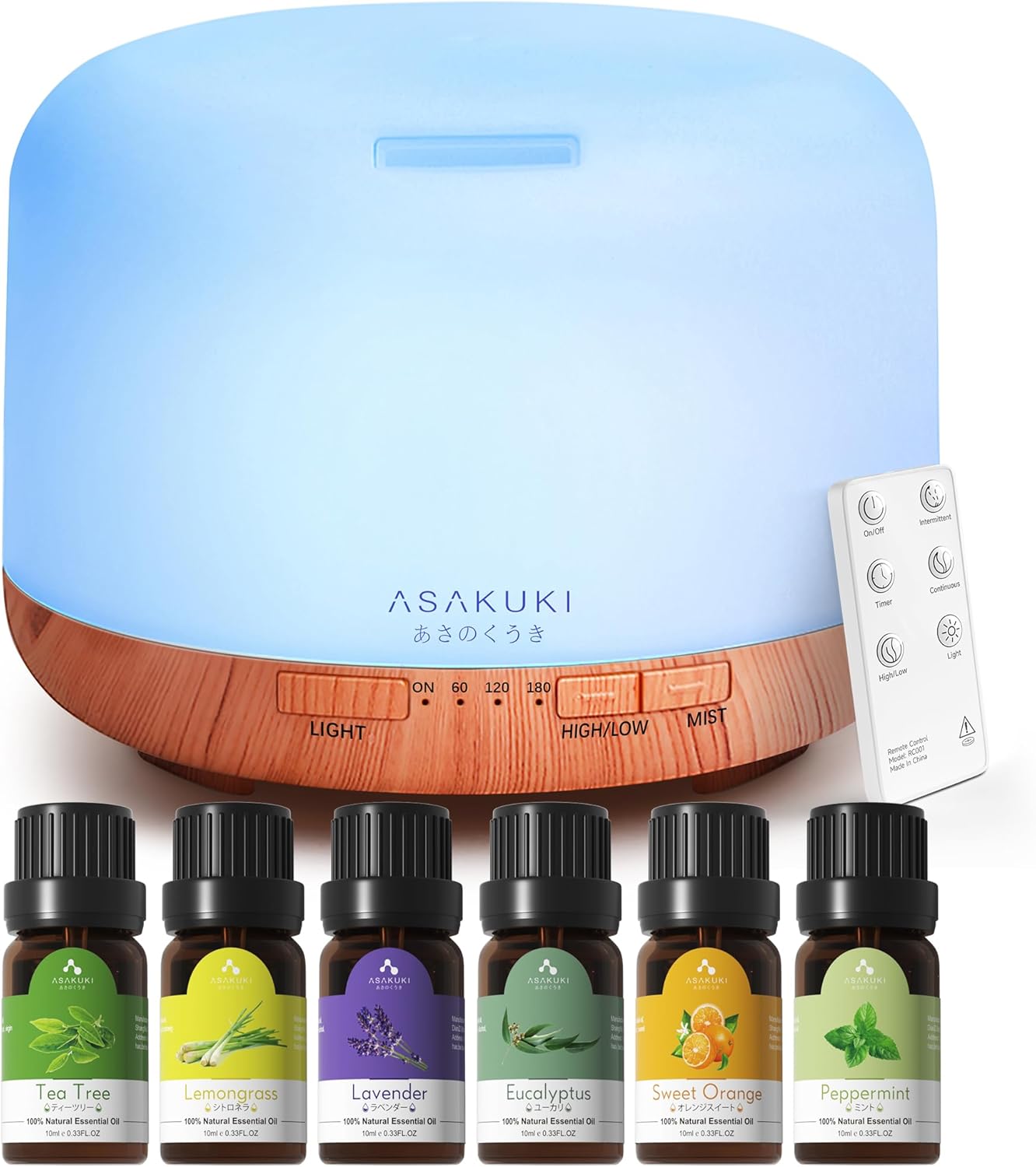 ASAKUKI Essential Oil Diffuser for Home, 500ML Aromatherapy Diffuser Humidifier with Remote Control, 7 Color LED Lights, Quiet Cool Mist Diffuser for Bedroom, Office, Gift for Mom (Yellow)