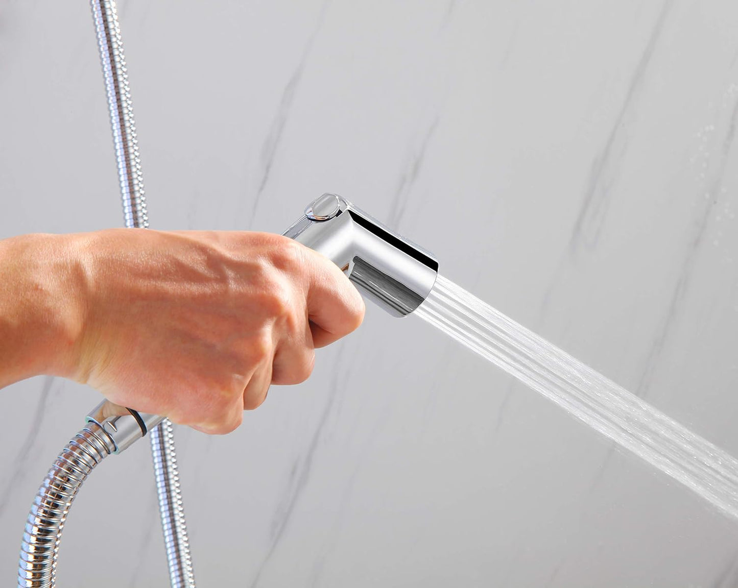 Handheld Sprayer Kit with Adjustable Jet Spray for Toilet, Double Shut-Off Design Chrome Finish