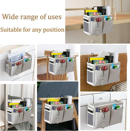 Bedside Caddy Organizer/Bedside Hanging Storage Bag Multi-Function Caddy for Bunk bed Hospital Beds Dorm Bed Rails, Holders Books Glasses Phones Magazine(White)