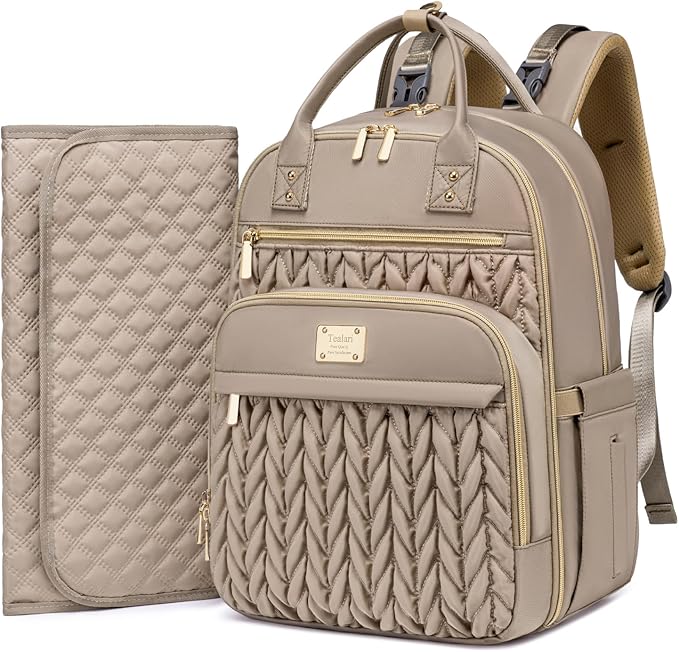 Tealari Diaper Bag Backpack,Stylish Baby Diaper Bag,Waterproof Travel Diaper Backpacks Baby Bags with Changing Pad,Stroller Straps,Insulated Pockets (Khaki)