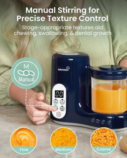 Grownsy Baby Food Maker with Steam Basket, One Step Baby Food Processor Steamer Puree Blender Grinder Mills Machine, Auto Cooking Grinding and Sterili-zing for Healthy Homemade Baby Food, Blue