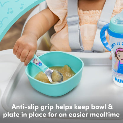 NUK Silicone Baby Tableware Bundle, Includes 1 Plate, 1 Bowl, 1 Cup, & 1 Spoon, Durable Suction Feature Helps Reduce Spills, Microwave-Safe, BPA-Free