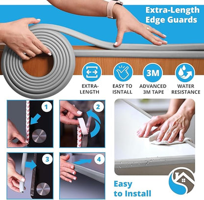 Furniture Edge Guards | 16ft Protective Foam Cushion | Baby Child Proofing Set NonToxic for Table, Fireplace, Countertop | Gray
