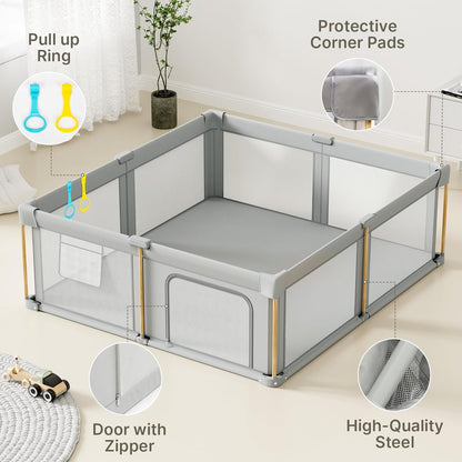 Foldable Baby Playpen with Mat, 71x59 Foldable Play Pen for Babies and Toddlers, Baby Playpen with Portable Design, Collapsible Play Yard for Fence Indoor and Outdoor