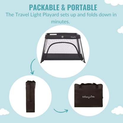 Dream On Me Travel Light Baby Playard with Zipper Access Door, Breathable Mesh Sides with Soft Comfortable Mattress, Easy Fold Design with Travel Carry Bag, Compact Space Saving Design - Grey