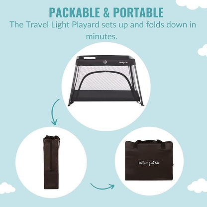 Dream On Me Travel Light Baby Playard with Zipper Access Door, Breathable Mesh Sides with Soft Comfortable Mattress, Easy Fold Design with Travel Carry Bag, Compact Space Saving Design - Black