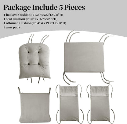 HOMBYS Glider Rocker Replacement Cushions 5 PCS with Storage Side Pocket, Velvet Fabric, Foam & Microfiber Filling, Non-Slip & Washable,Thickened & Supportive for Glider Rocking Chair
