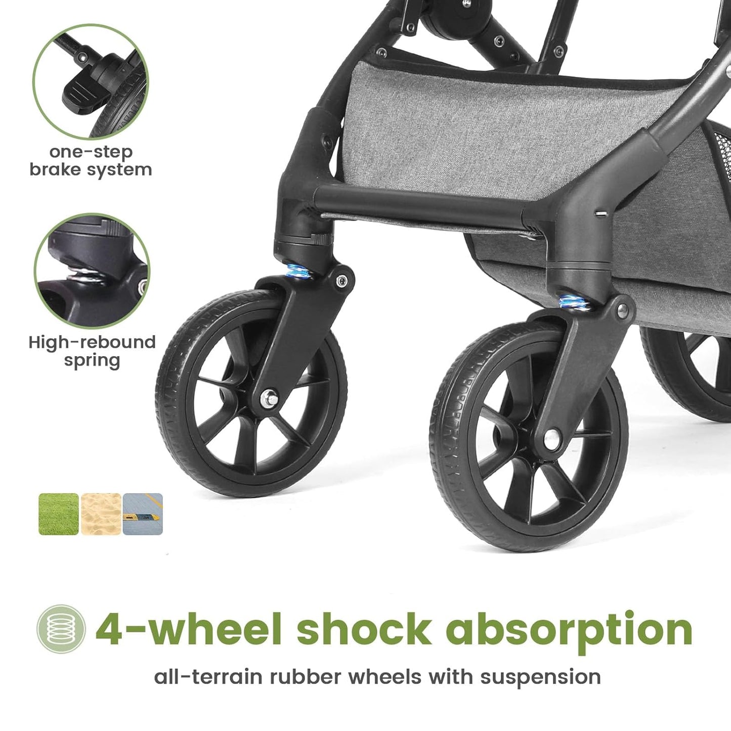 Compact Baby Stroller, Travel Toddler Seat Pushchair with Shock Absorbing Wheels, Foldable Infant Stroller with Canopy, One Button Brake, Convertible Infant Stroller for Toddler (Dark Grey)