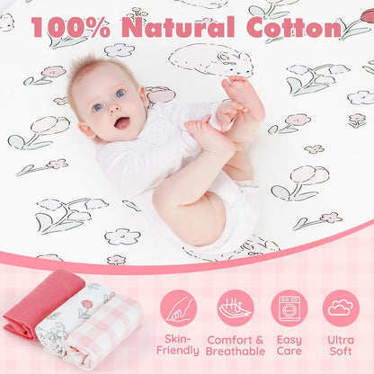 3 Pack Cotton Bassinet Sheets - 35"x19" for Newton, Ezebaby, Evolur Stellar, AMKE 3 in 1 Bedside Sleeper, Ultra Soft & Skin Friendly Bassinet Fitted Sheets, Pink Flower