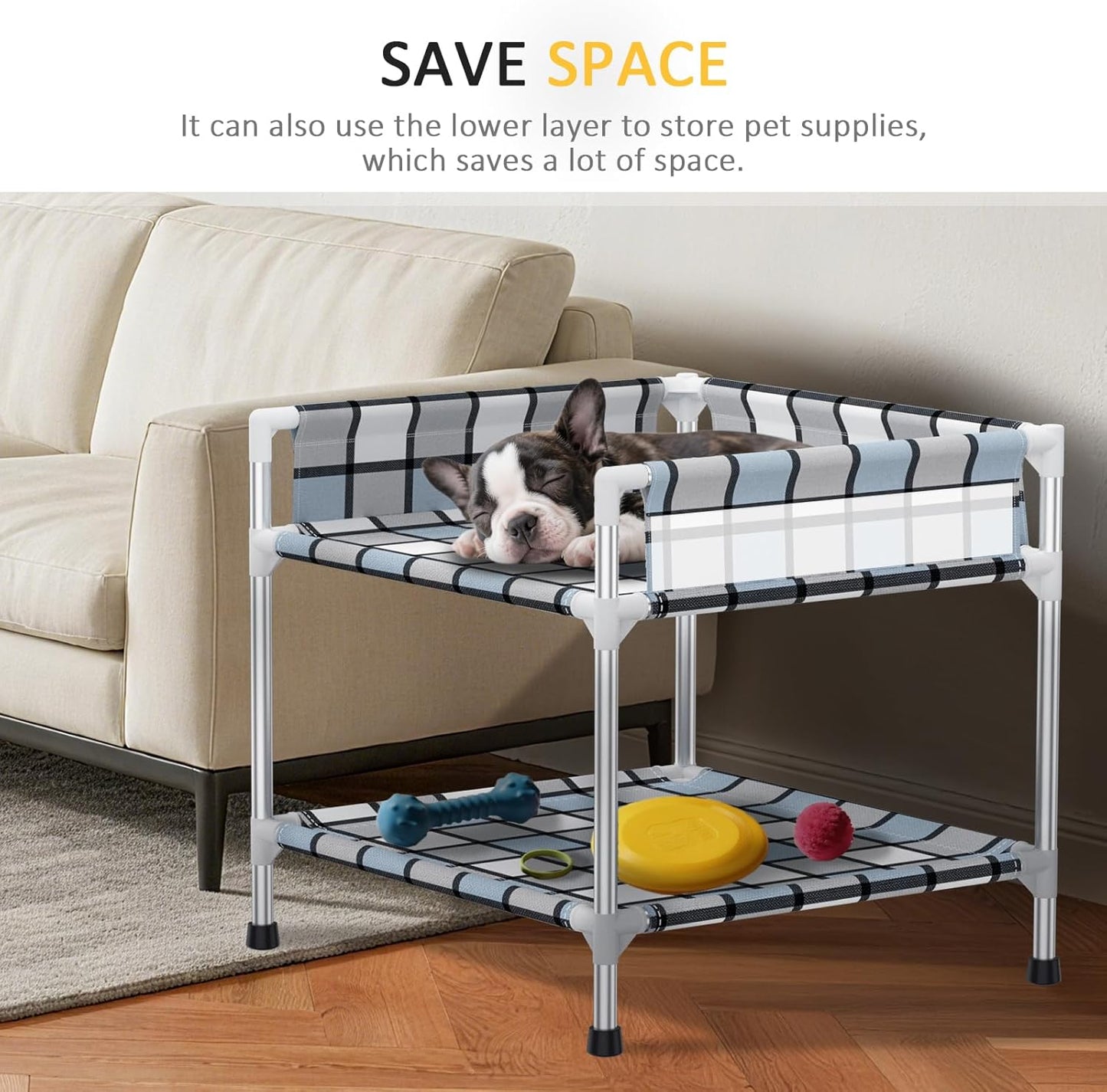 Bedside Window Dog Bunk Bed - Double Elevated Human Dog Bed with Guardrail 2 Layers Window Perch Dogs Cot 2-Tier Bedside Sleeper for Multi-Pet Households (34'' x 20'' x 25'')