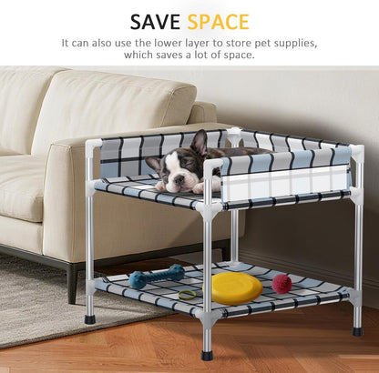 Bedside Window Dog Bunk Bed - Double Elevated Human Dog Bed with Guardrail 2 Layers Window Perch Dogs Cot 2-Tier Bedside Sleeper for Multi-Pet Households (34'' x 20'' x 25'')