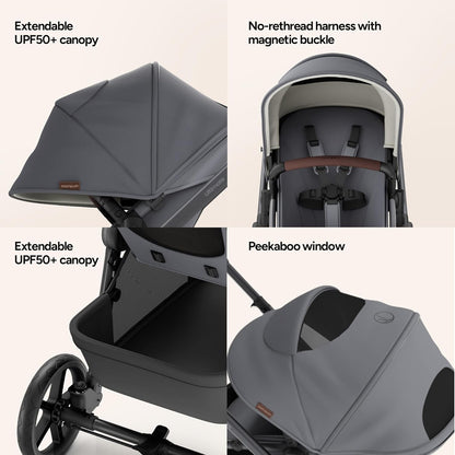Mompush Ultimate2 Baby Stroller, Premium Convertible Full-Size Stroller for Toddler, Reversible Seat with One Hand Recline Adjustment, Car Seat Adapter Included
