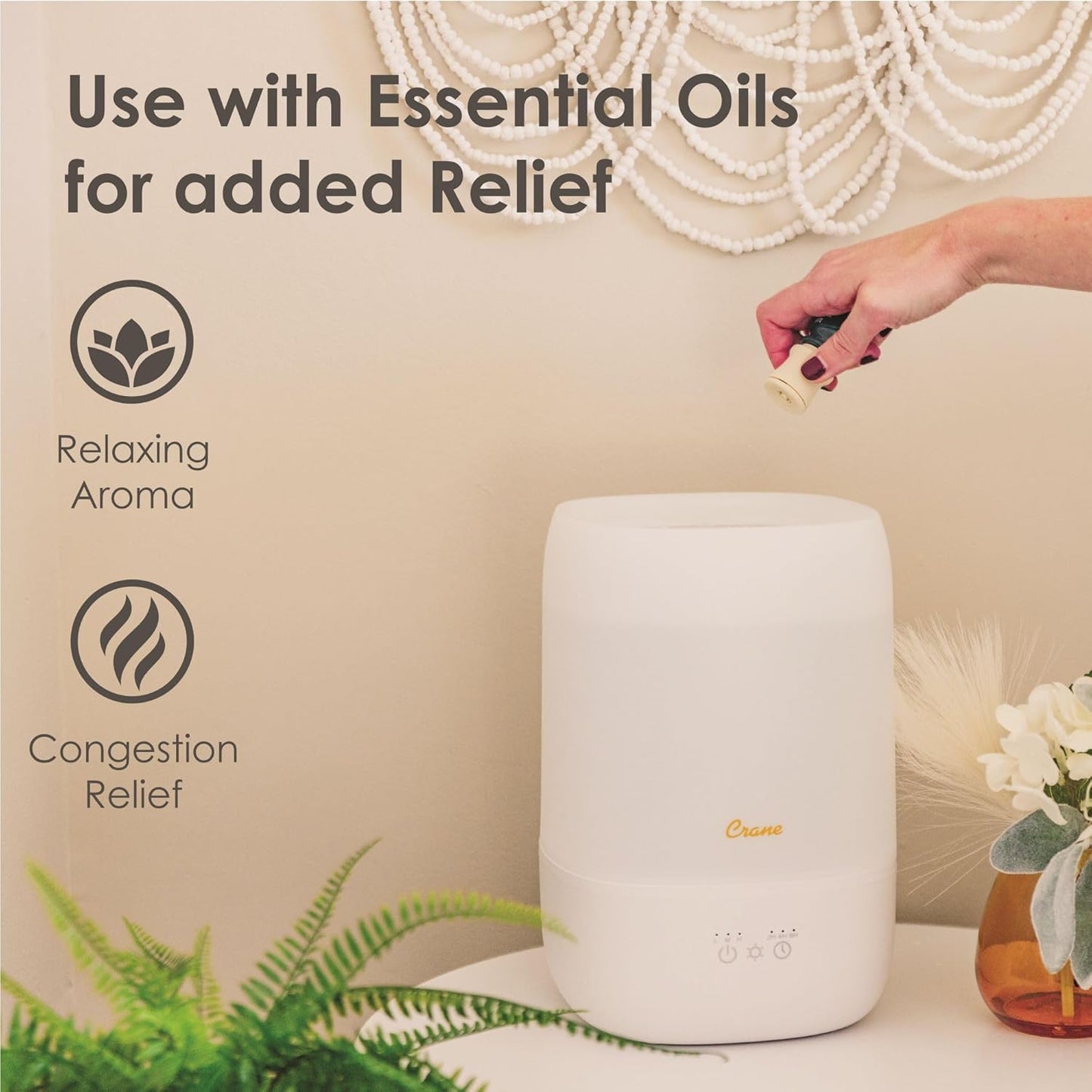 Crane Top Fill Mini Humidifier for Bedroom and Nursery 3-In-1 Essential Oil Diffuser Sleep Light 0.5 Gallon Baby Humidifier