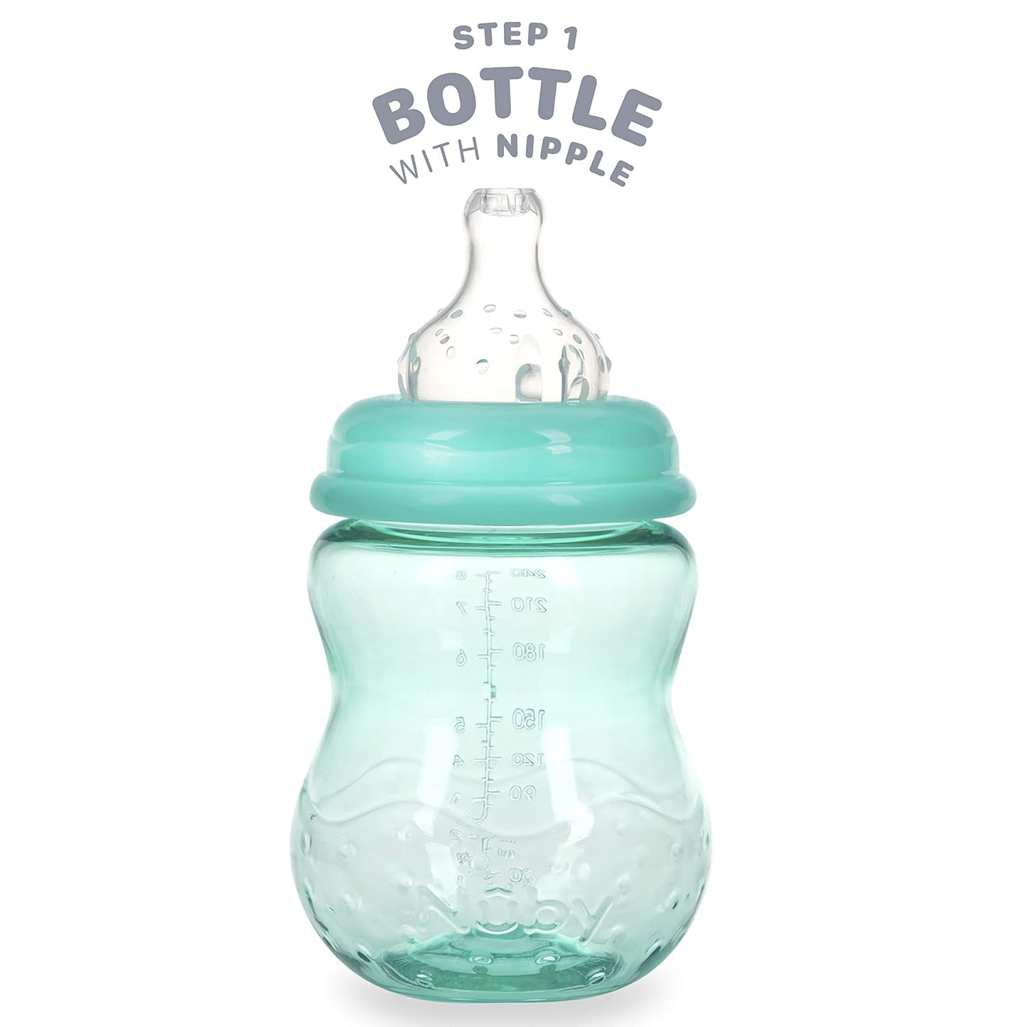Nuby 3 in 1 Baby Bottle to Training Sippy Cup - 8 Oz Toddler Cups Spill Proof with Soft Spout, Nipple & Removable Grip Handles - Dishwasher Safe - Blue