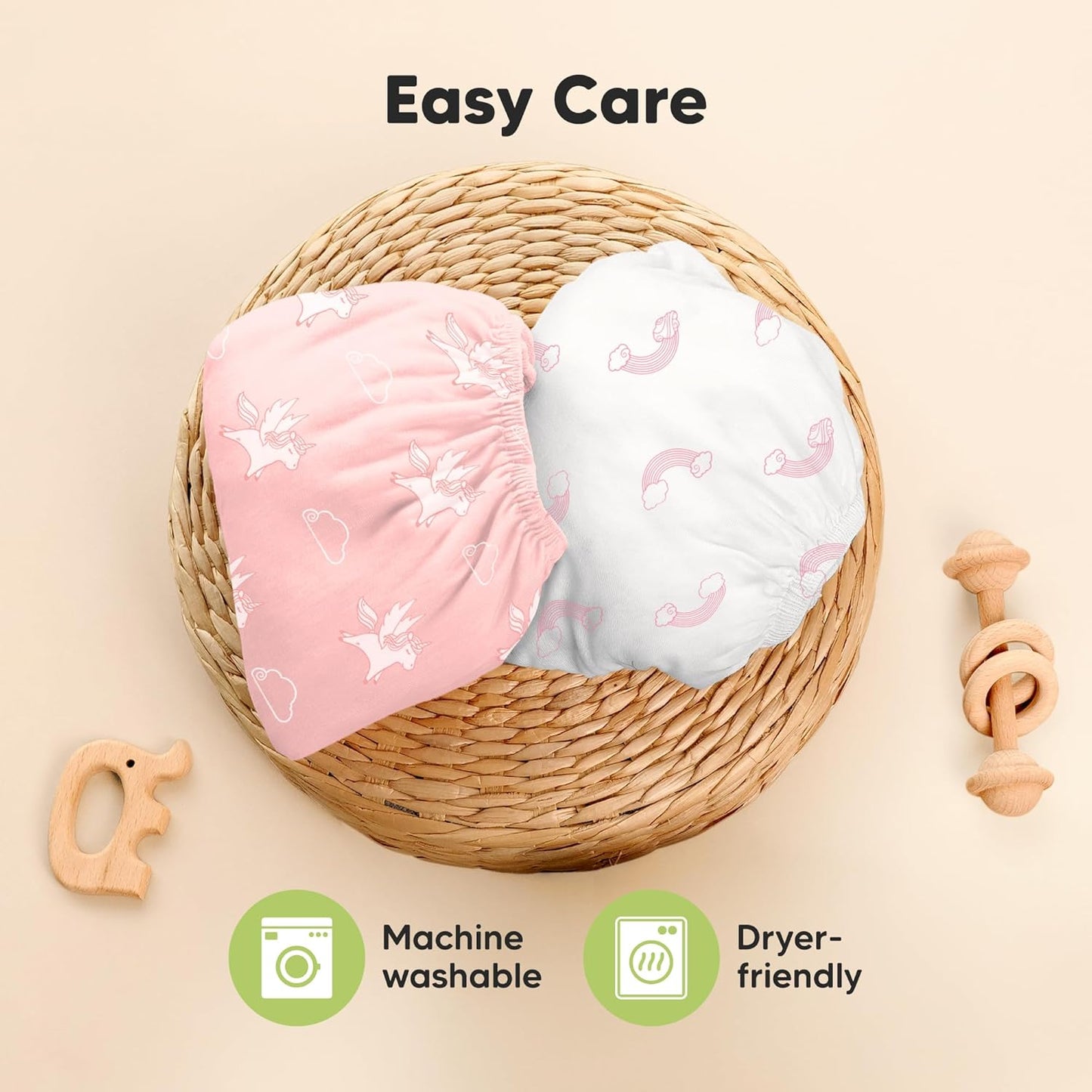 2-Pack Waterproof Pack and Play Sheets, Mini Crib Sheets Fitted for Boy, Girl - 38 x 26 Viscose from Bamboo Pack N Play Mattress Sheets for Graco, Toddler Playard Baby Crib Sheets Neutral (Blue Flax) - Colors B