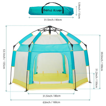 Bend River Baby Playpen with Canopy, Portable Baby Beach Tent, Toddler Play Yard Indoor and Outdoor, Foldable Mosquito Net for Infant - Grey