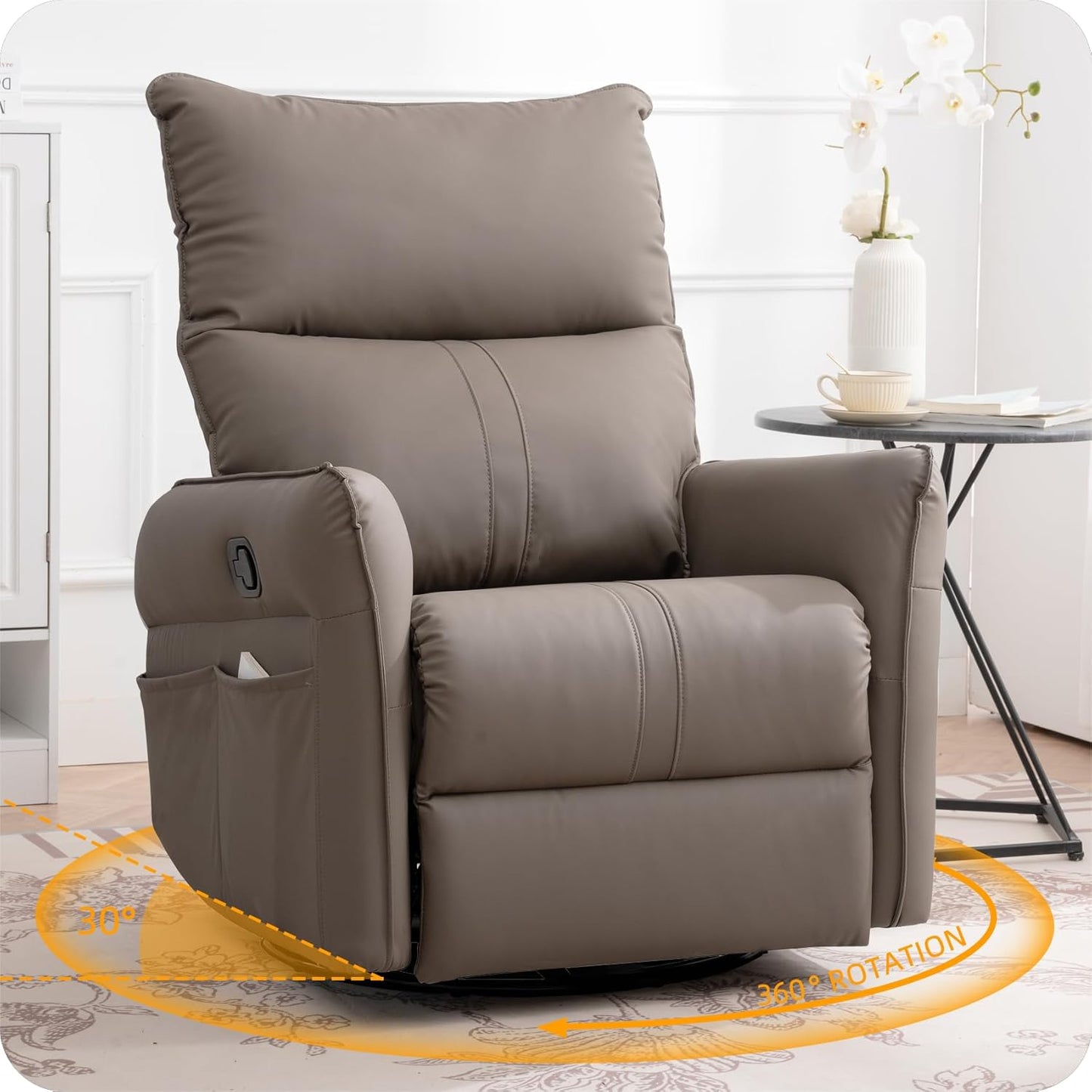 Power Swivel Rocker Recliner Chair for Nursery, Upholstered Snowflake Velvet 270°Swivel Glider Rocker Chair with USB Ports, Small Power Recliners for Small Spaces Living Room