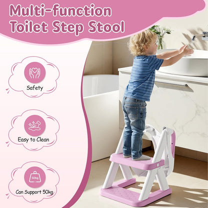 Potty Training Toilet Seat with Steps, 2-in-1 Toddler Toilet Seat for Boys Girls with Splash Guard Soft Anti-Slip Pad,Grey