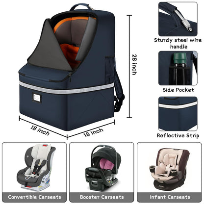 Car Seat Travel Bag,Padded Car Seats Backpack with Steel Cable Handle and Reflective Stripes, Large Durable Carseat Carrier Bag,Airport Gate Check Bag,Infant Seat Travel Bag with Shoulder Strap,Black