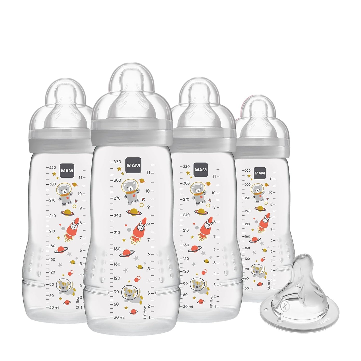 MAM Easy Active Baby Bottle 2 Pack, 11oz, BPA Free, Fast Flow Silicone Nipple, Anti-Slip Grip, Leak-Proof, 4+ Months, Cotton