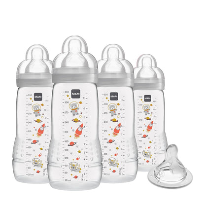 MAM Easy Active Baby Bottle 2 Pack, 11oz, BPA Free, Fast Flow Silicone Nipple, Anti-Slip Grip, Leak-Proof, 4+ Months, Cotton