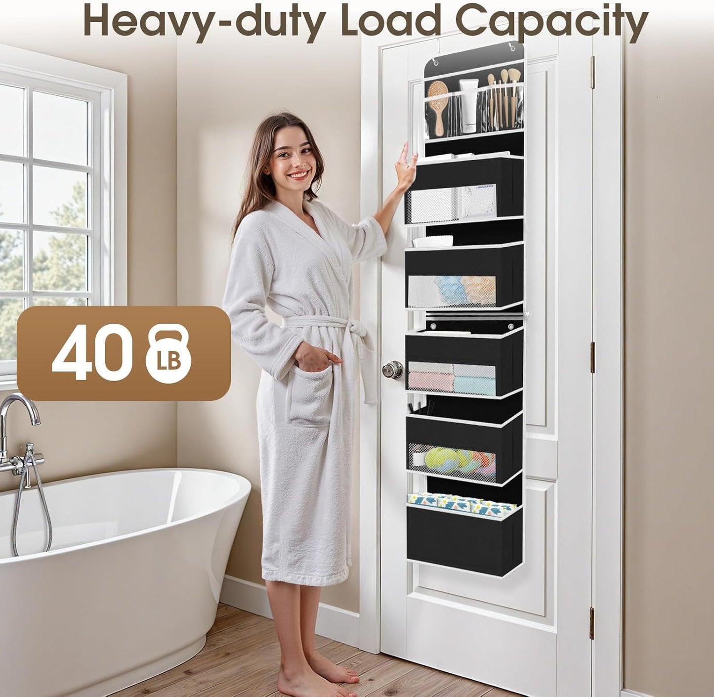 SpaceHacks 1 Pack Over The Door Organizer, Hanging Storage Organizer with Clear Window, 40lb Ultra Sturdy Large Capacity Room Organizer for Pantry Laundry Bathroom Nursery Closet Baby Essential (Grey)