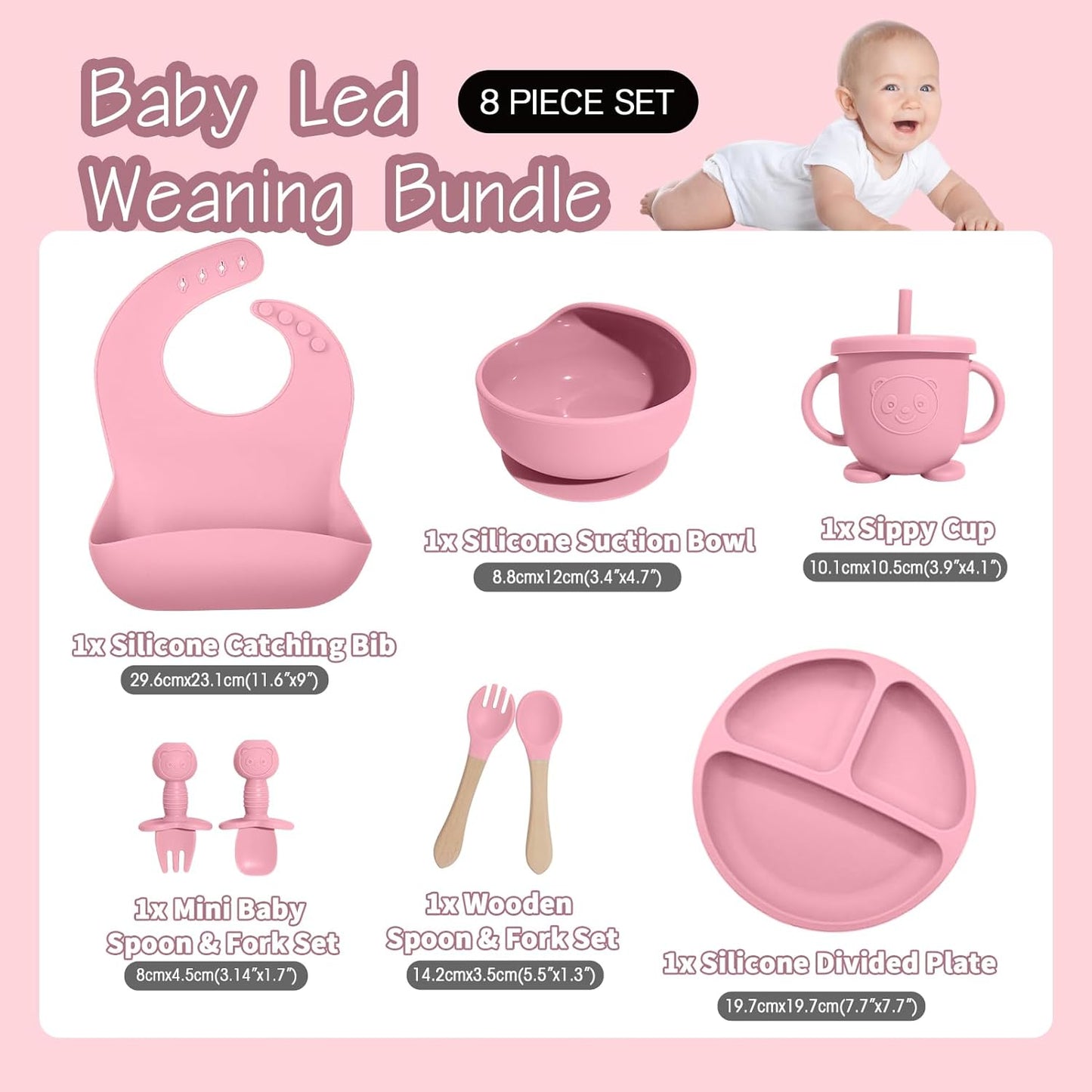 Baby Led Weaning Supplies, 17 Piece BPA-Free Silicone Feeding Set, Eating Essentials Baby Utensils with Suction Plate and Bowl, Pocket Bib, Sippy Cup with Lid, for 6+ Months, Blue