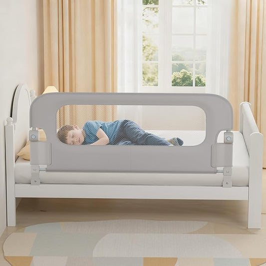 NUTIKAS Baby Bed Rail Guard for Toddlers - 70" Toddler Bed Rails for Twin, Full, Queen, King Bunk Size Bed Swing Down Bedrail Extral Tall Child Safety Side Railing Guards for Kids Gray
