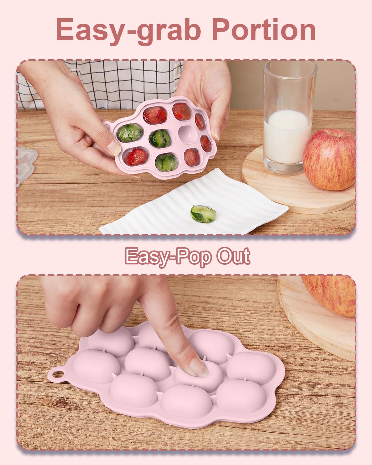 KingKam Baby Food Freezer Trays with Lids (2 Pack), Silicone Nibble Freezer Tray, Breastmilk Popsicle Molds, Baby Food Storage Containers Ice Cube Tray Maker